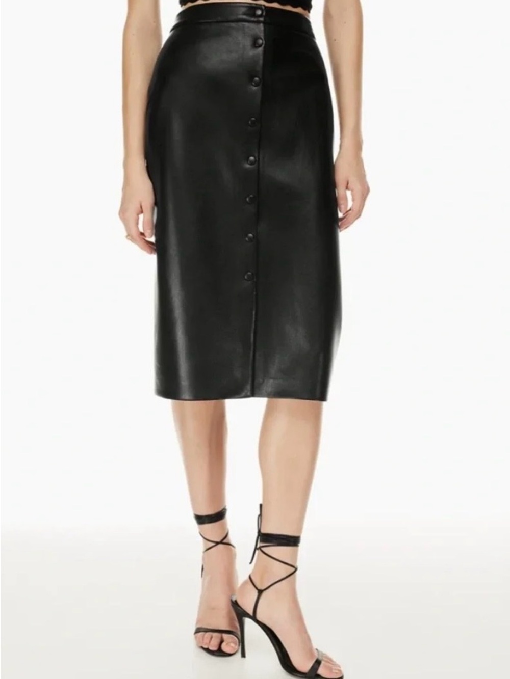 Wilfred Black Faux Leather Button-Front Pencil Skirt